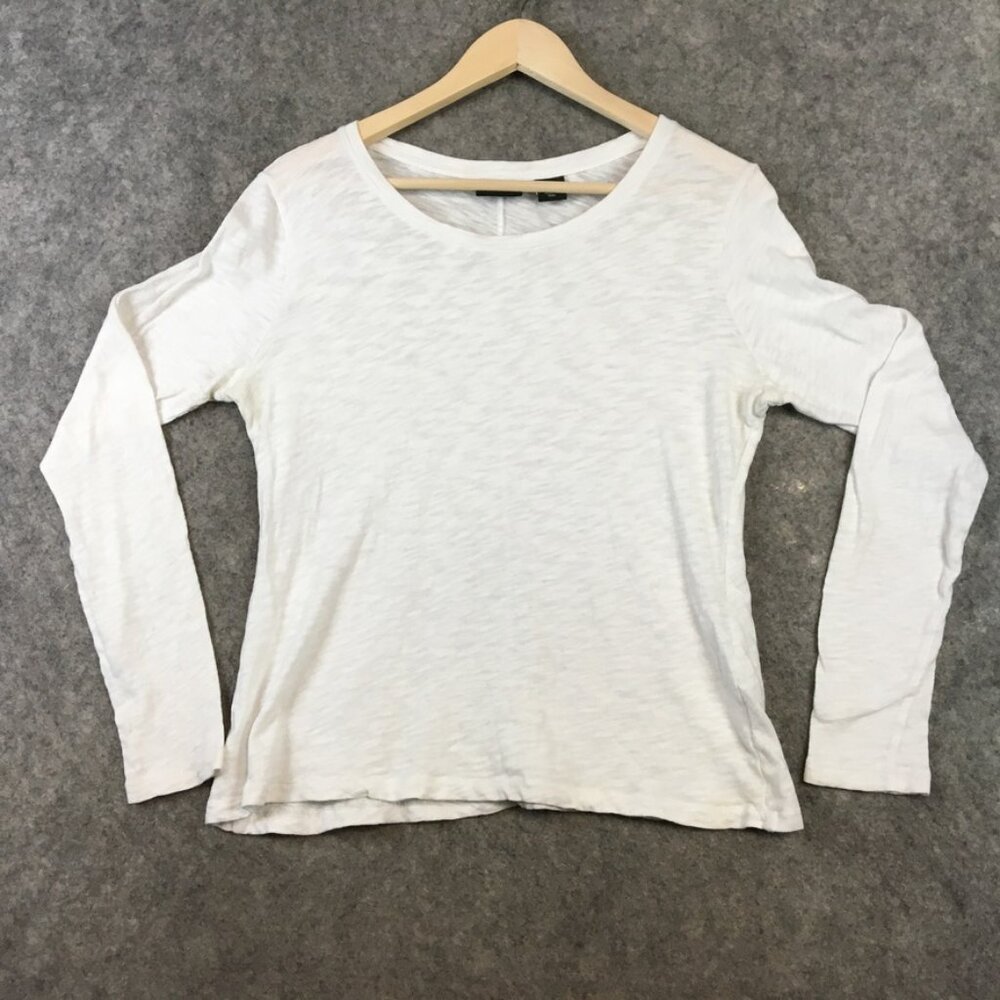 Rachel Zoe Top L Long Sleeve Scoop Neck White Slub Knit Pullover Semi Sheer
